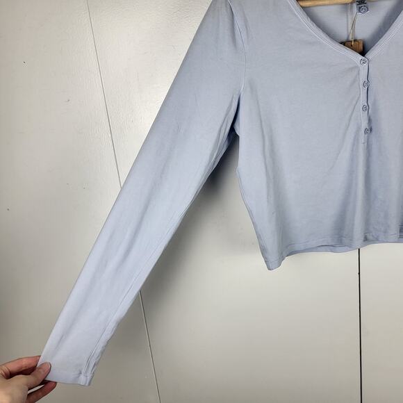 NWT SKIMS Long Sleeve Ribbed Henley Button Crop Top in Periwinkle | Large - Picture 5 of 10